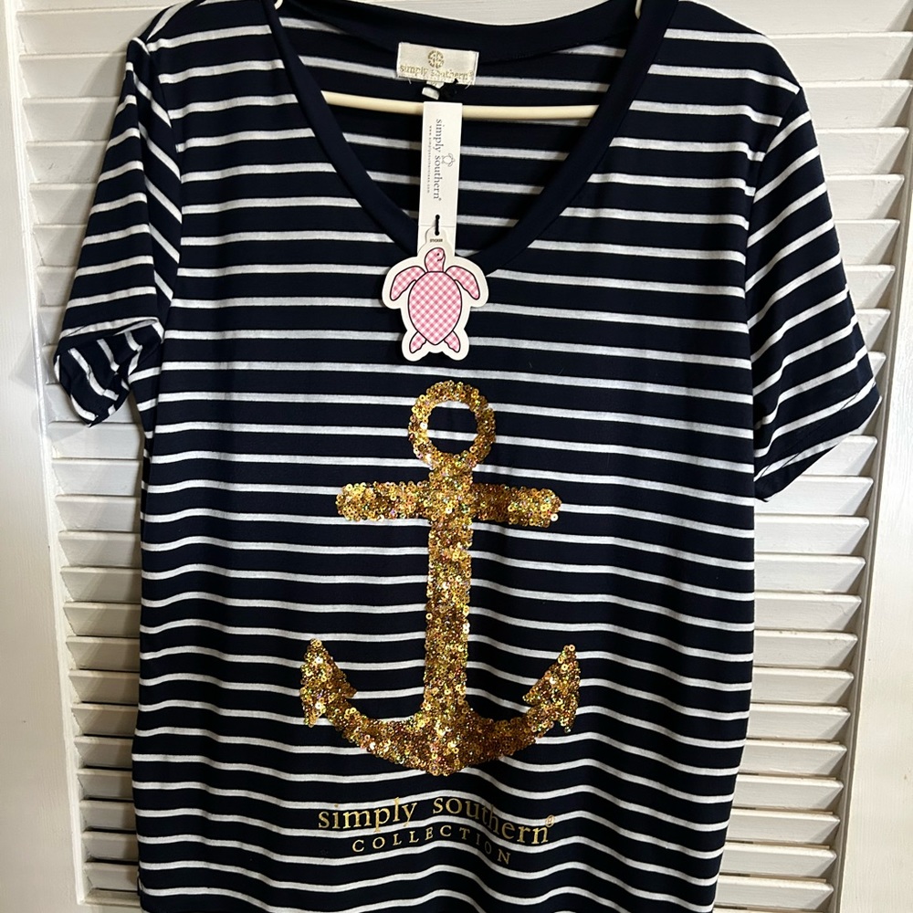 Simply southern blue, striped anchor shirt. New with tags size extra large.